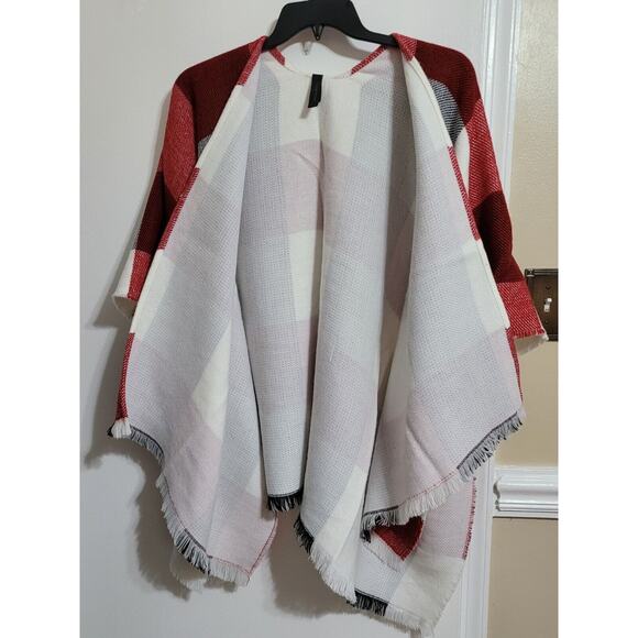 Lane Bryant Red Check Open Front Poncho Wrap Shawl, Women's Plus, Size 14/20 - Picture 4 of 9